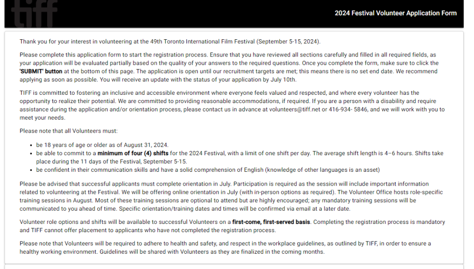 2024 TIFF Volunteer Application Form 